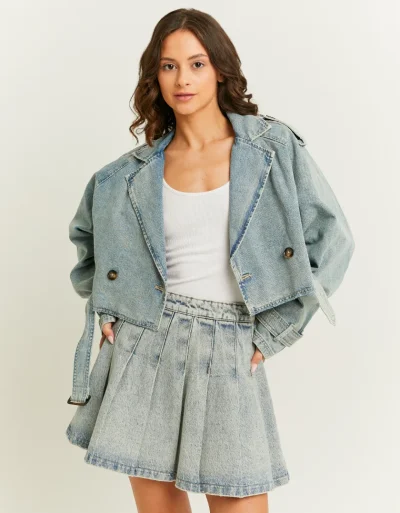 ג’קט Cropped Denim Trench Coat