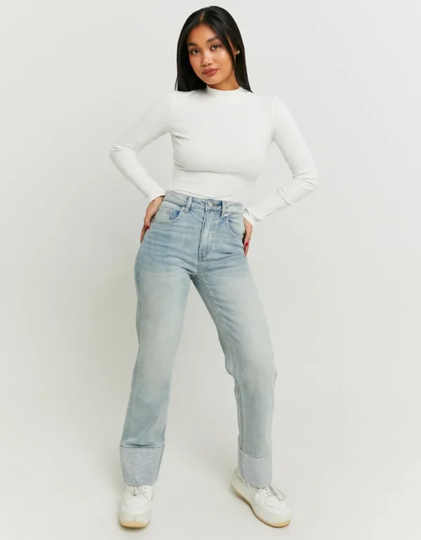 TALLY-WEIJL - ג'ינס עם סיומת אבנים בגזרת High waist – SPADETYRAEHV – blu505 – 1