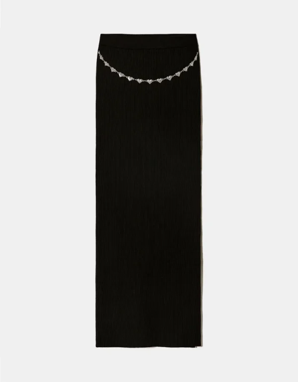 TALLY-WEIJL - חצאית מקסי מבד ריב עם חגורת לבבות – SSKVIFARIHH – blk001 – 3
